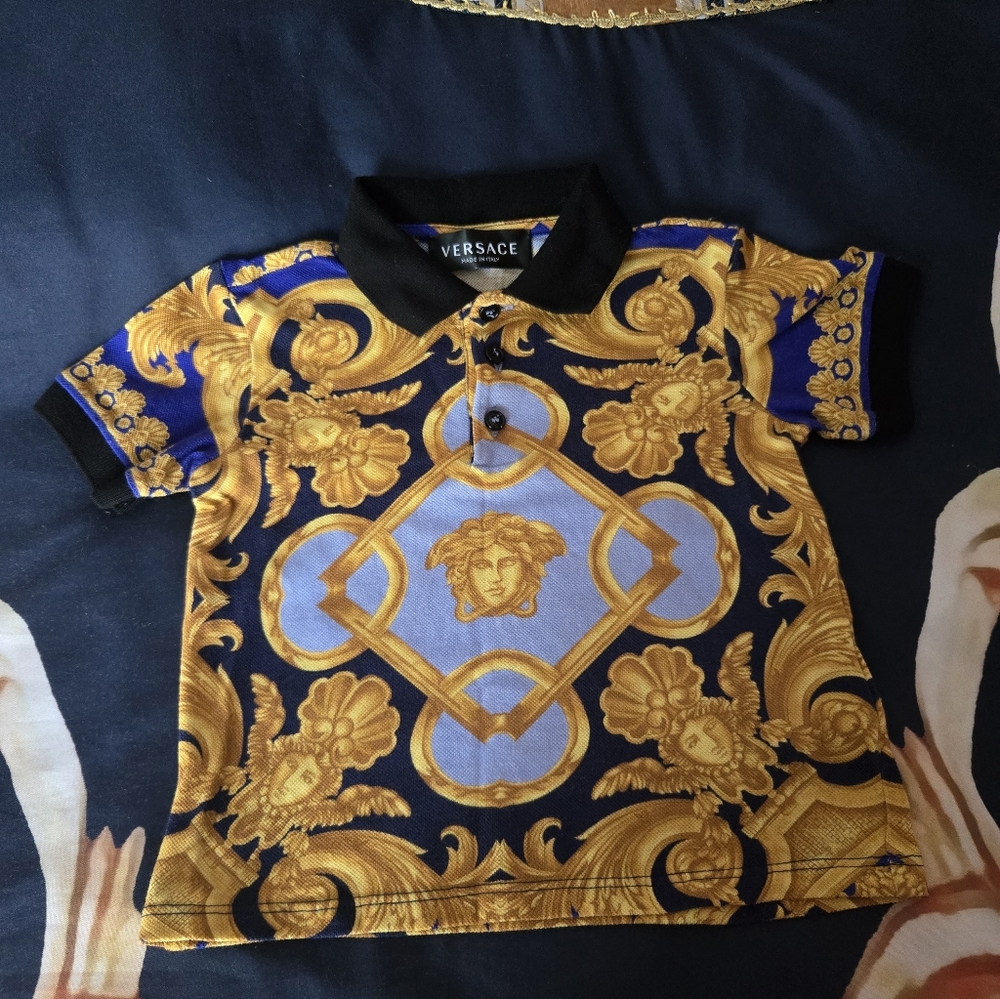 Versace Kids Polo with Gold and Black Design